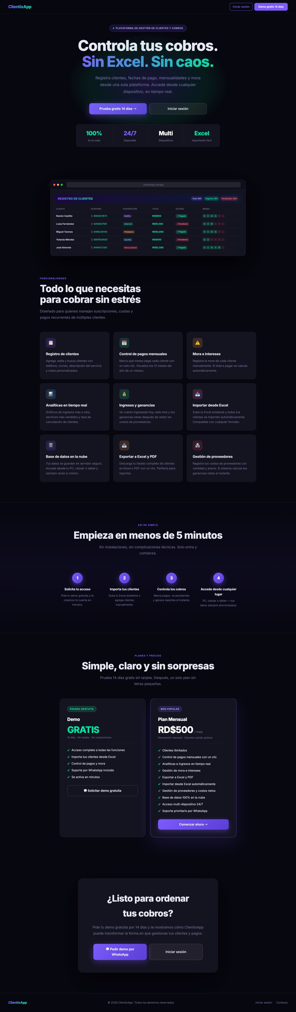ClientixApp — Plataforma de gestión de clientes y cobros
